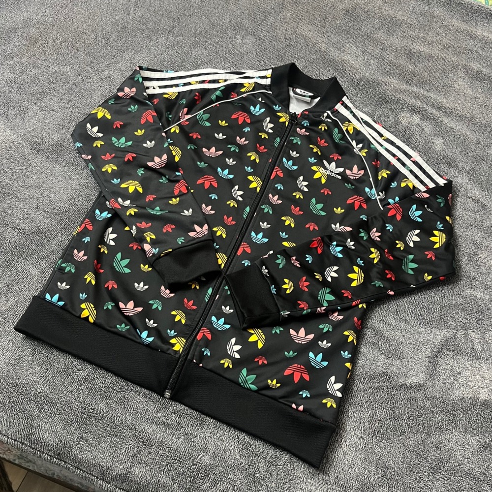 Adidas Originals Kids Black Multicolor Trefoil Track Jacket 13-14Y Streetwear